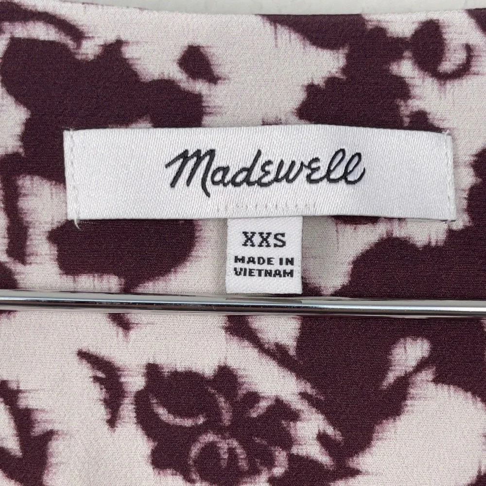 Madewell Draped Tie-Front Top XXS Chocolate Raisin Floral‎ Puff Sleeve